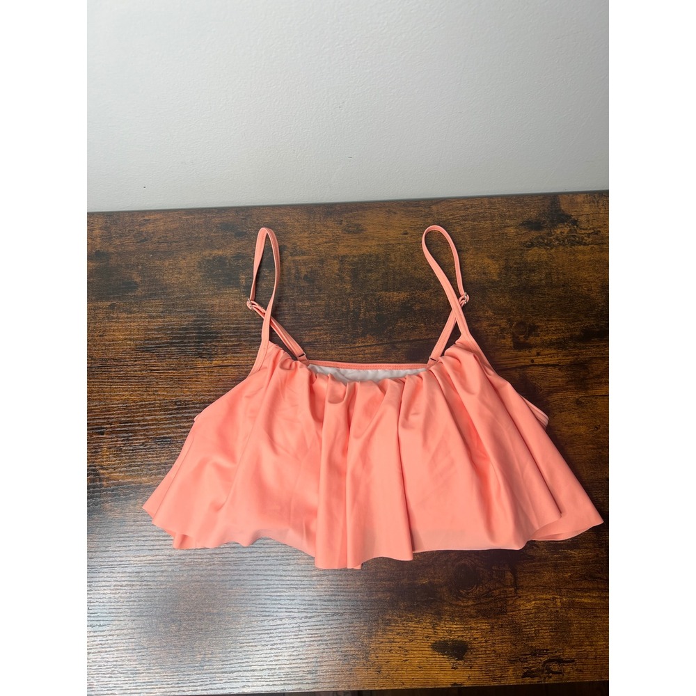 NWOT Cupshe Peach Coral Flounce Ruffle Bikini Top Adjustable Straps Womens Large